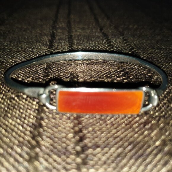 Rare Vintage Mexico 925 Sterling Silver Carnelian Enamel Bangle Bracelet - Picture 8 of 11
